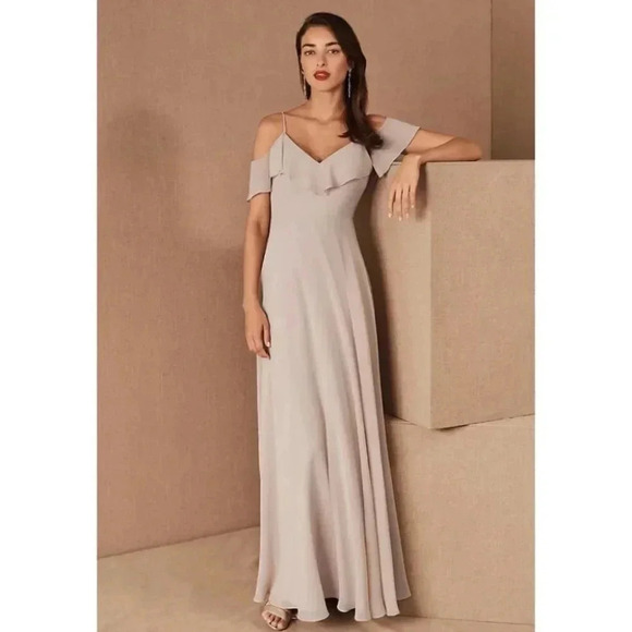 NWT BHLDN Jenny Yoo Mila Convertible Ruffle Maxi Dress in Woodrose - Picture 1 of 14